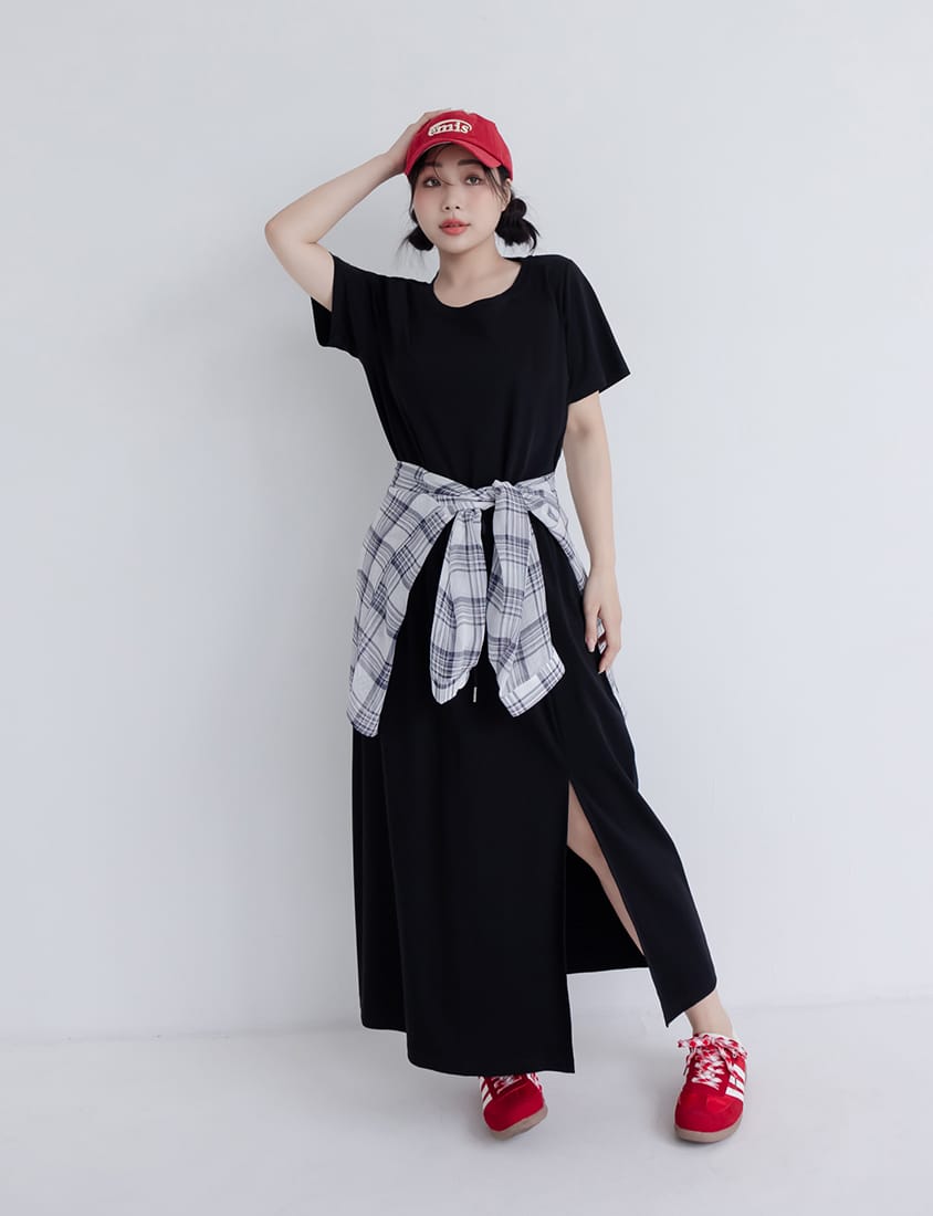 Silky Cool Liquid Touch Cotton Slit Plus Size Maxi Skirt