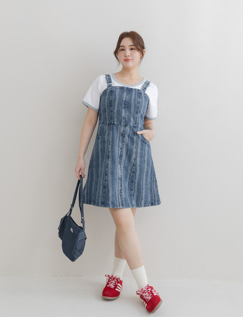 Adjustable Ruffled Plus Size Denim Overall Dress