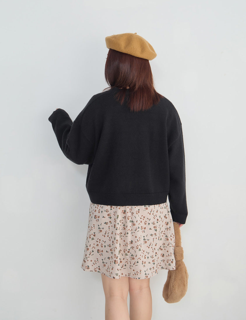 Classic V-Neck Multicolor Cropped Plus Size Knit Cardigan