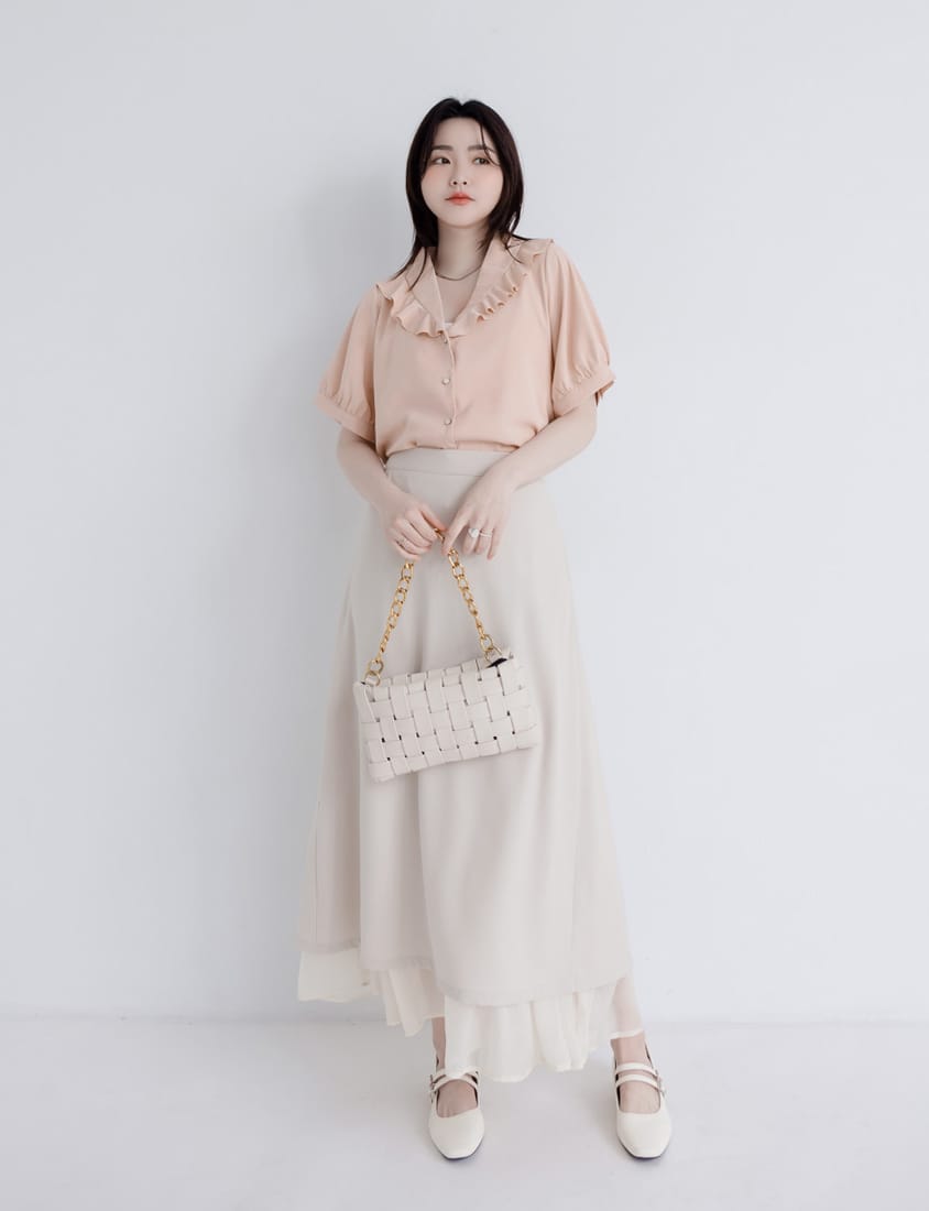 MISS. Korean-Style V-Neck Big Ruffled Puff Sleeve Plus Size Blouse