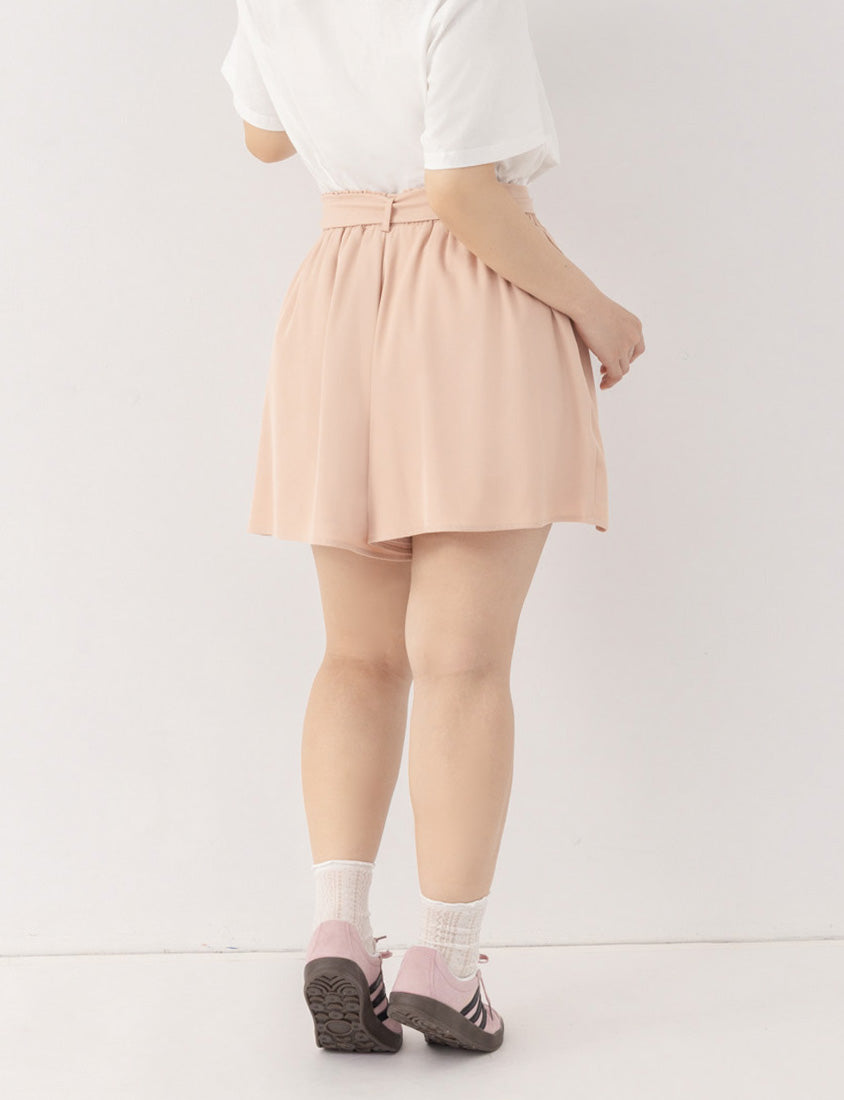 Floral Ruffled Elastic Waist Flowy Plus Size Mini Skort  (With Waist Tie)