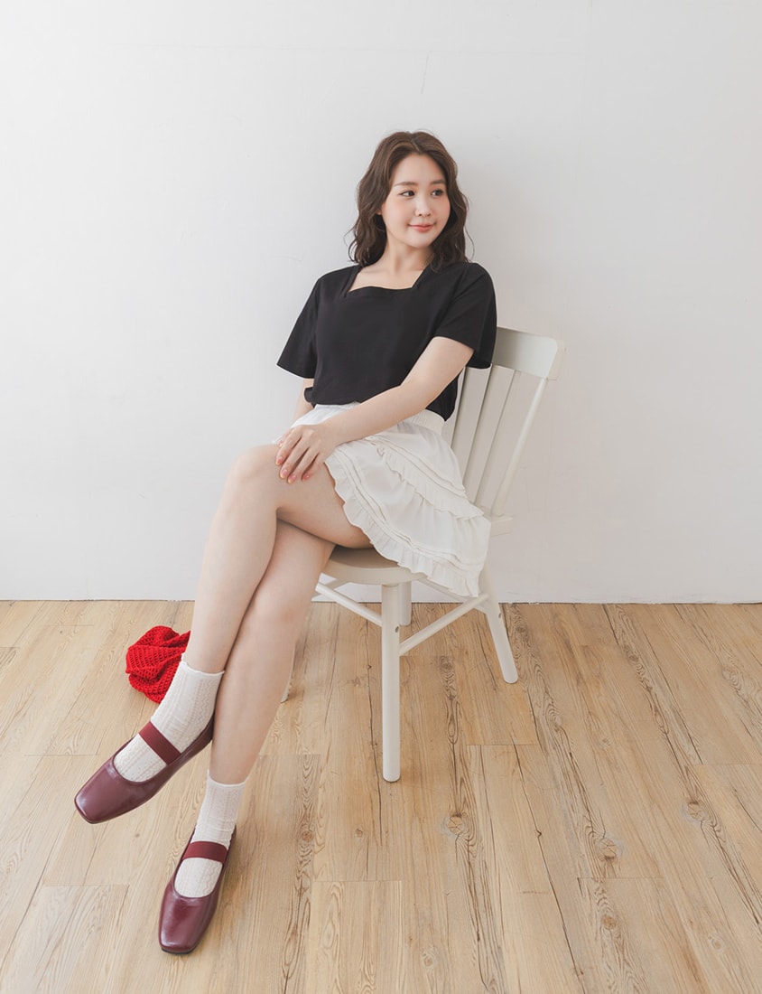 Airy Cooling Square-Neck Ice Porcelain Cotton Plus Size Tee