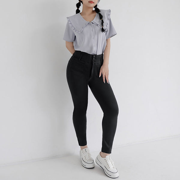 High Waist Tummy-Flattering Plus Size Slimming Pants (Three Buttons)