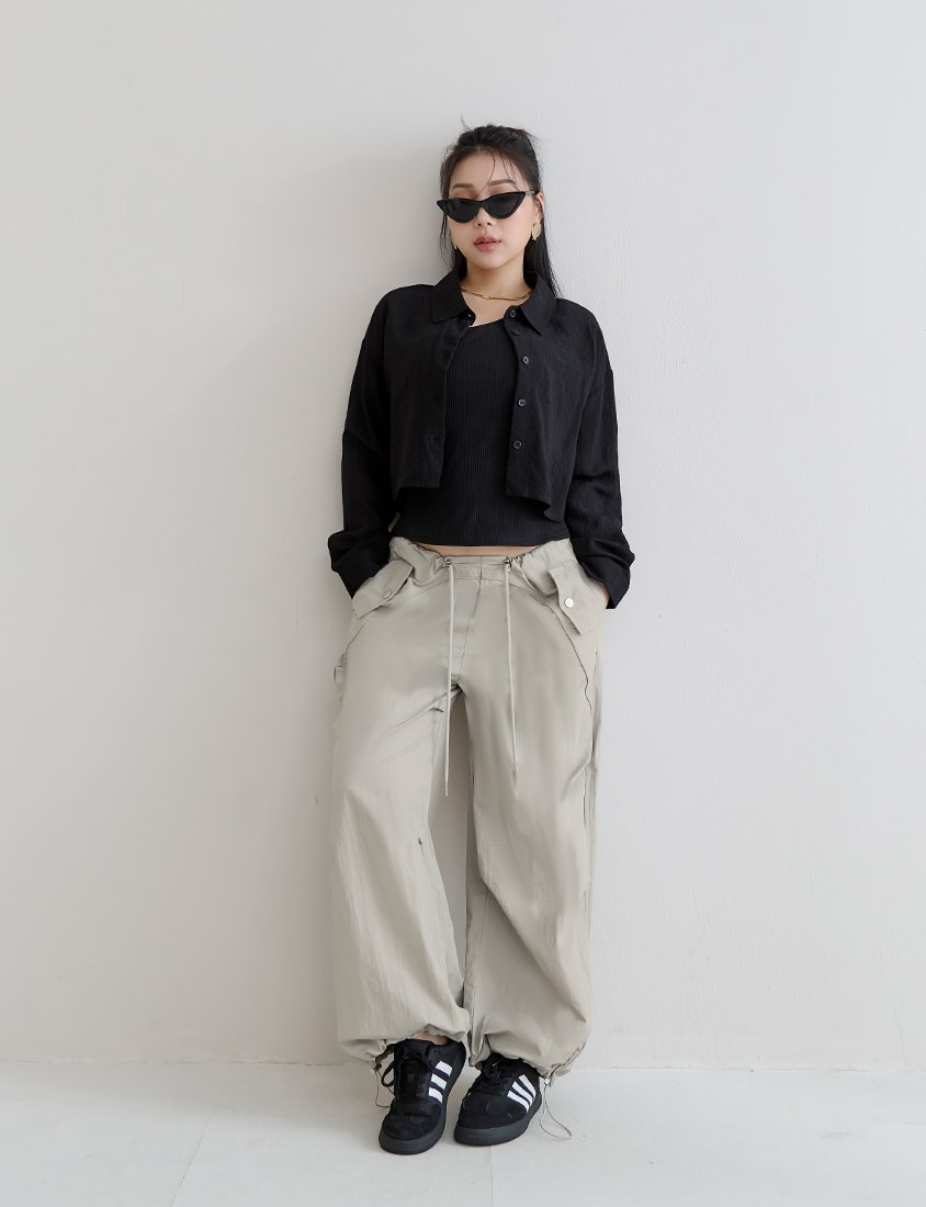 MUA! Edgy Utility Cargo Drawstring Pleated Plus Size Wide Leg Pants