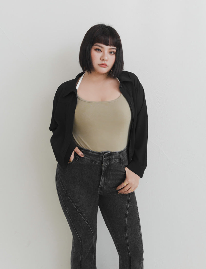 MUA! Sheer Textured Stitch Plus Size Cropped Jacket