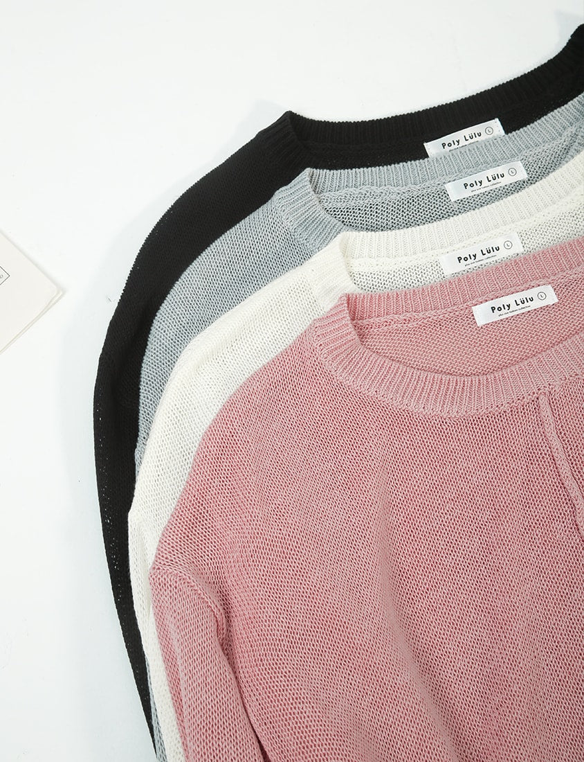 MISS. Korean Sheer Knit Plus Size Long Sleeve Top (with Waist Tie)