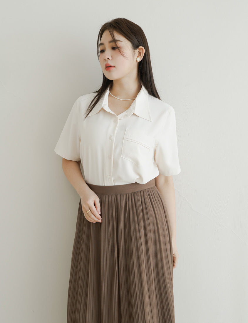 MISS. Lightweight Cooling Pleated Pocket Plus Size Short Sleeve Shirt