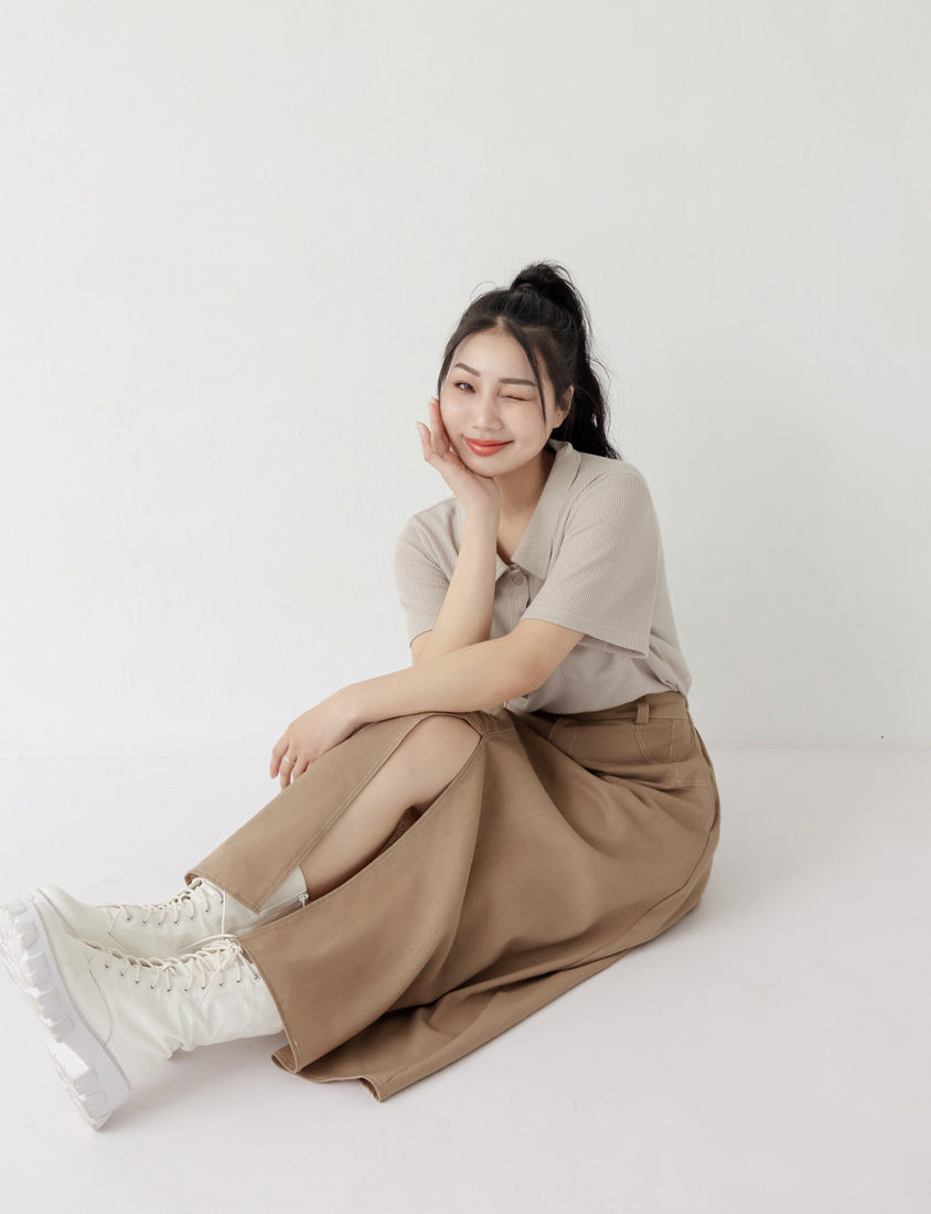 Skin-Friendly Waffle Knit Polo Plus Size Top