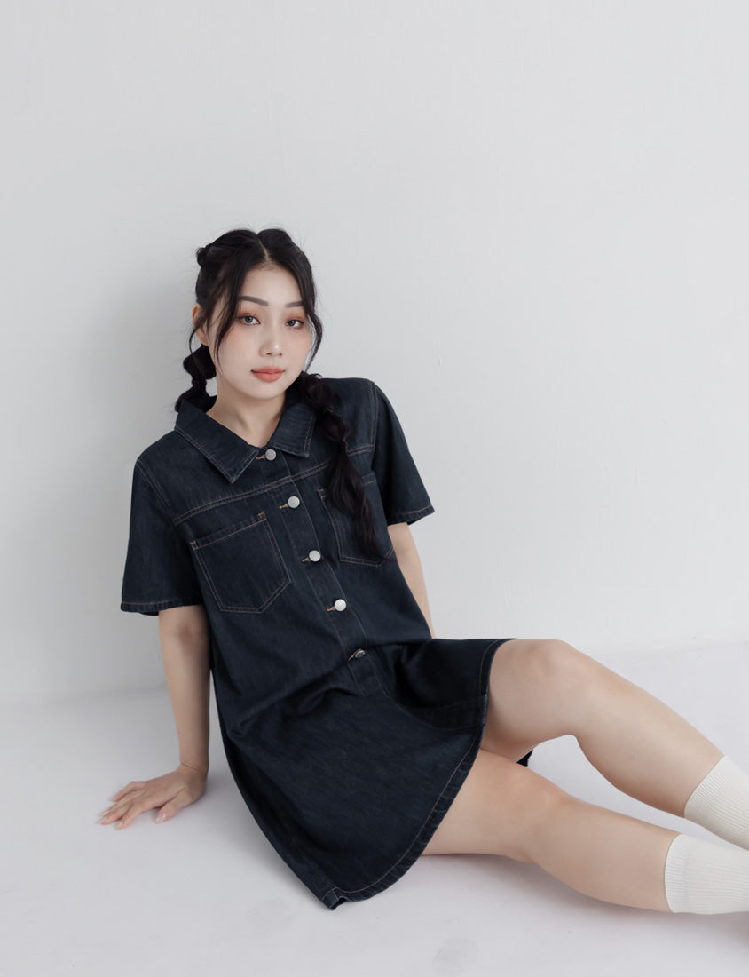 Versatile A-Line Denim Plus Size Shirt Dress
