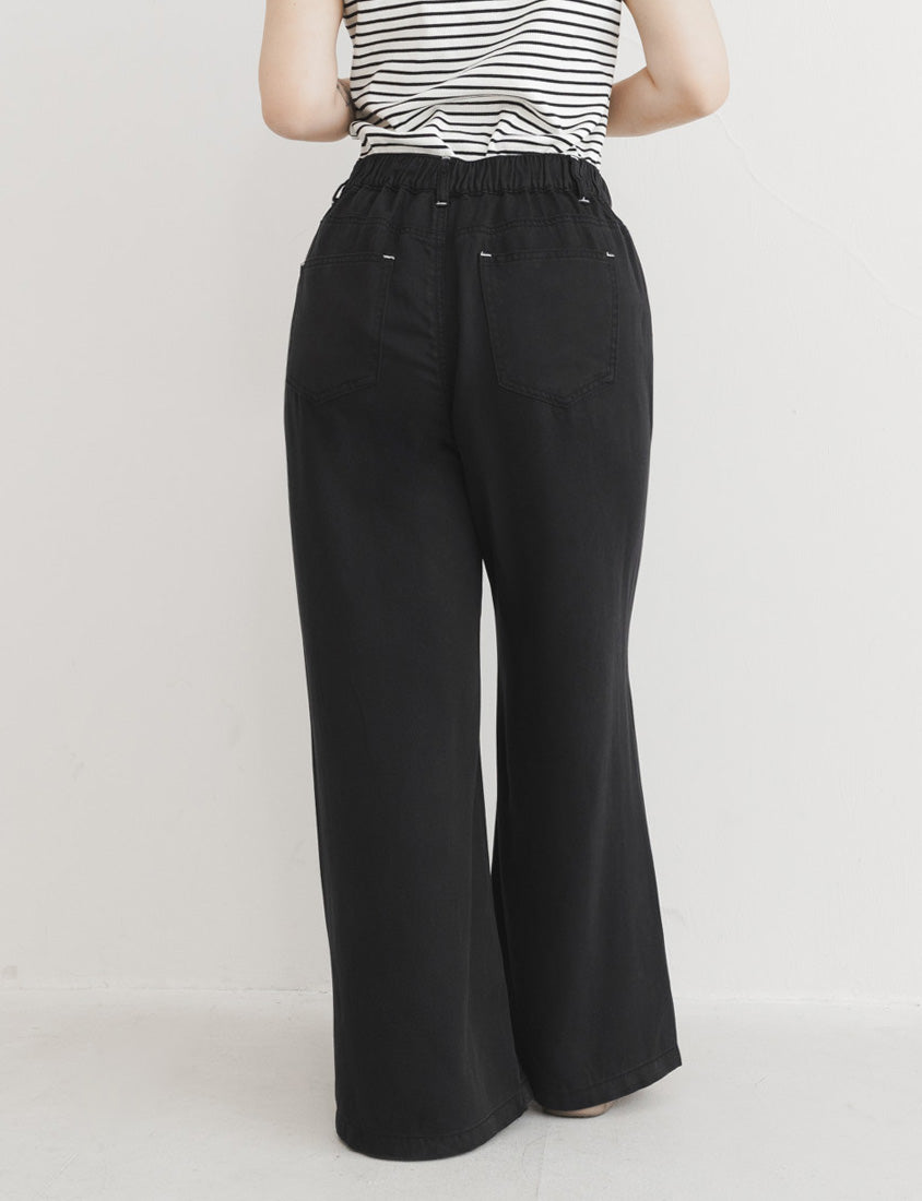 Lyocell Cooling Contrast Stitch Slit Plus Size Wide-Leg Pants
