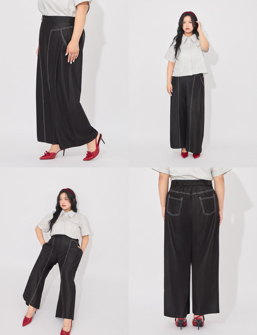 MORE U COOL PRO+ Silky Denim-Look Plus Size Wide Leg Pants