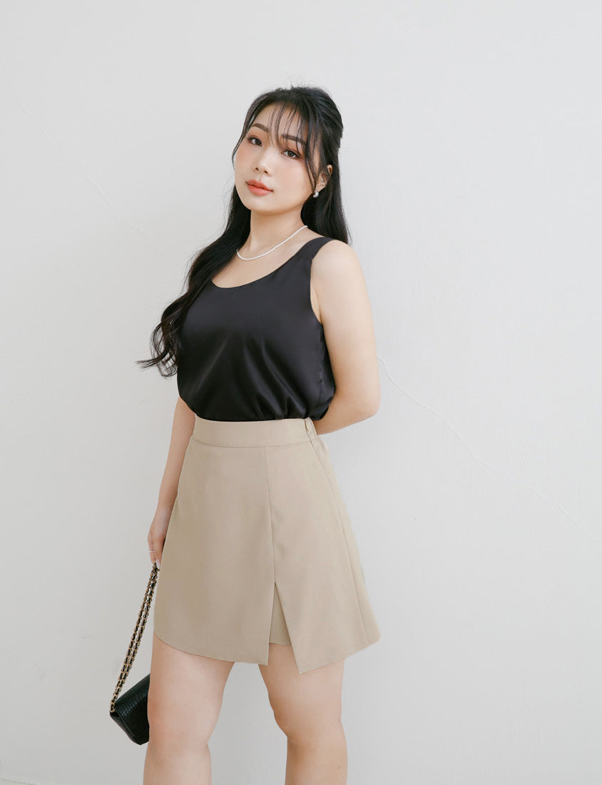 MISS. Elegant Satin Sheen Crew-Neck Plus Size Tank Top