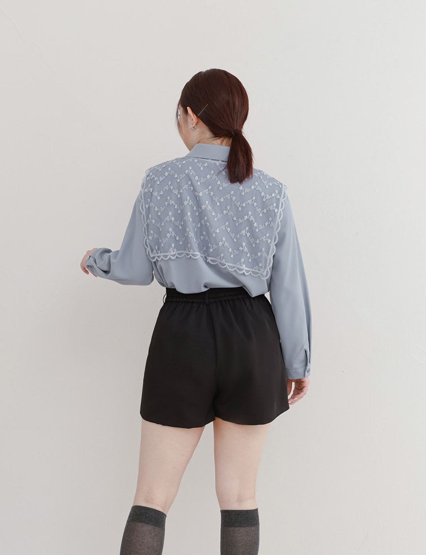 MISS. Two Piece Korean Style Lace Chiffon Plus Size Blouse (With Shawl)