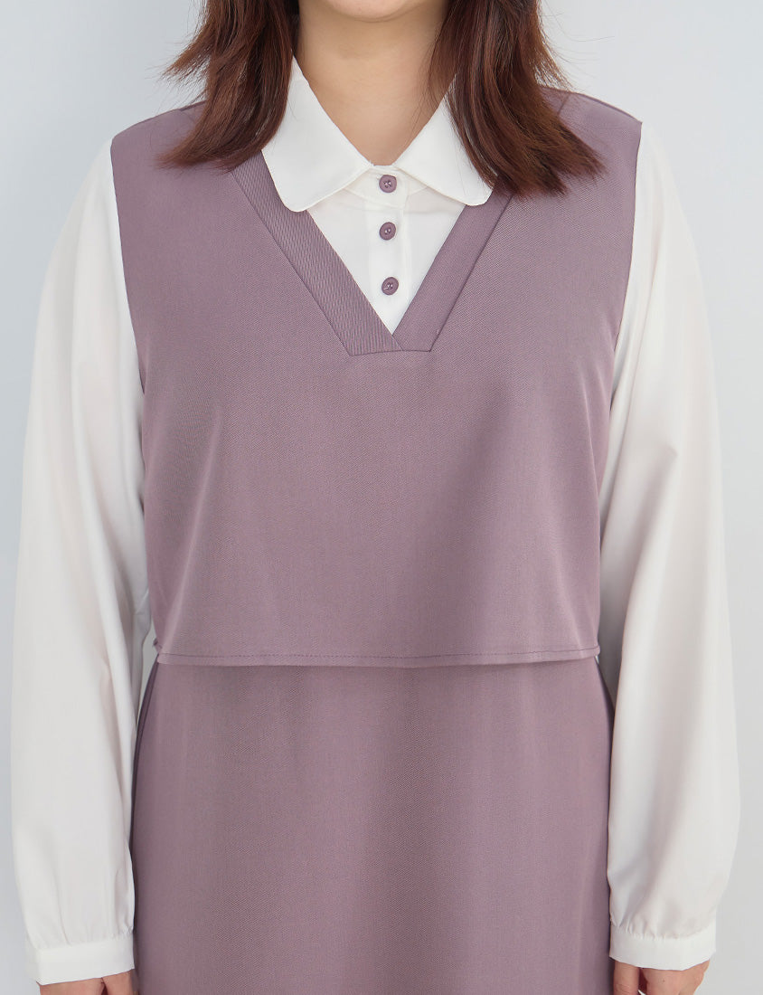 MISS. Contrast Faux Two Piece Waist Tie Plus Size Maxi Dress