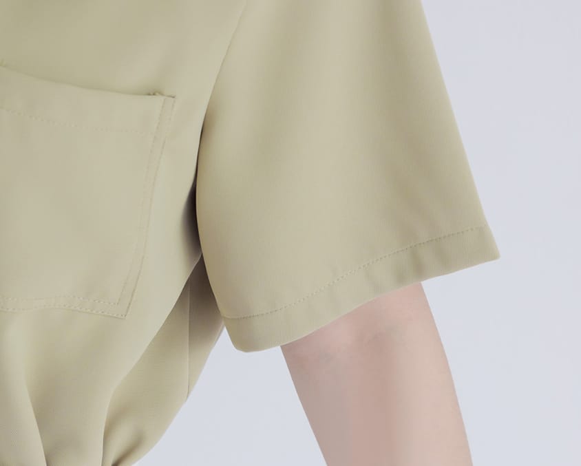 MISS. Drop Shoulder Stitching Double Pocket Plus Size Short Sleeve Shirt