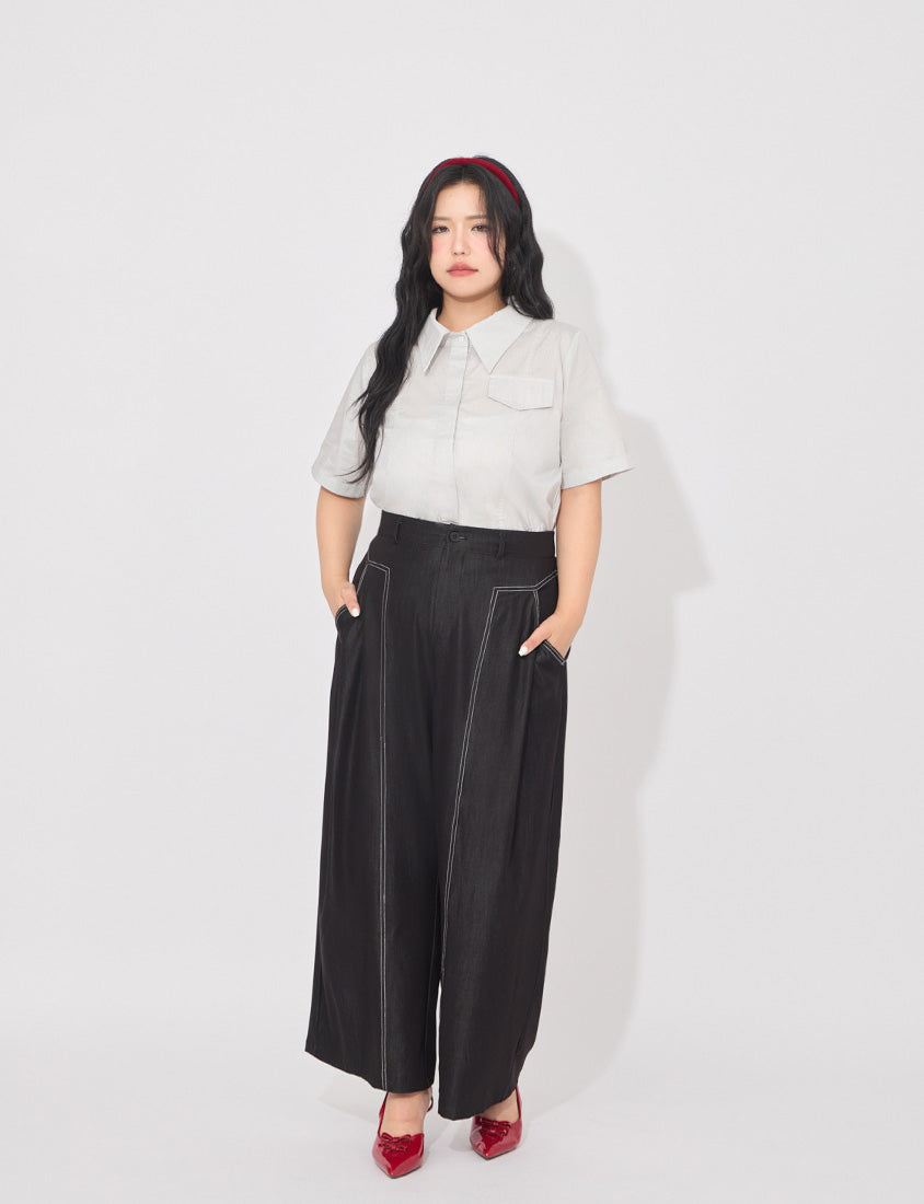 MORE U Pinstripe Side-Tie Plus Size Shirt