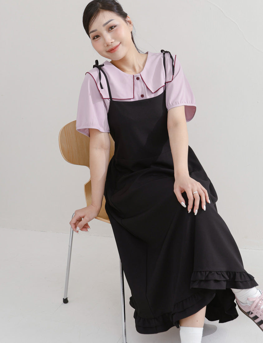 Sweet Contrast Lapel Collar Plus Size Shirt