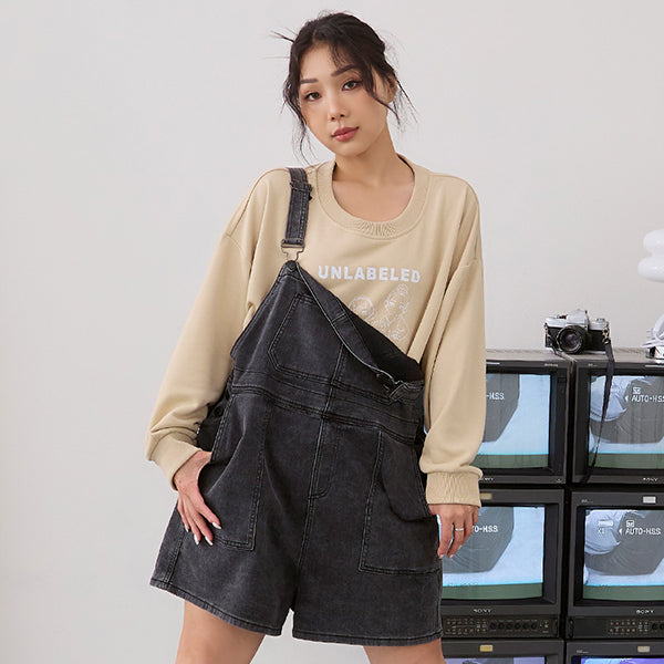 Adjustable Multi-Pocket Denim Plus Size Overalls Shorts