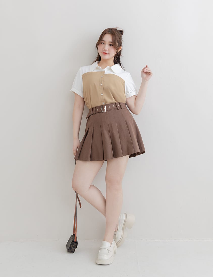 Faux Two-Piece Asymmetric Color-Block Plus Size Shirt