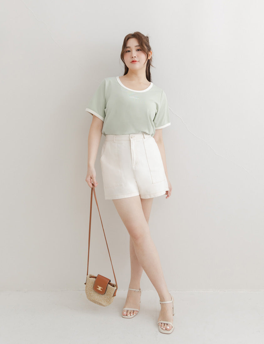 CREAMY Embroidered Color-Block Plus Size Tee