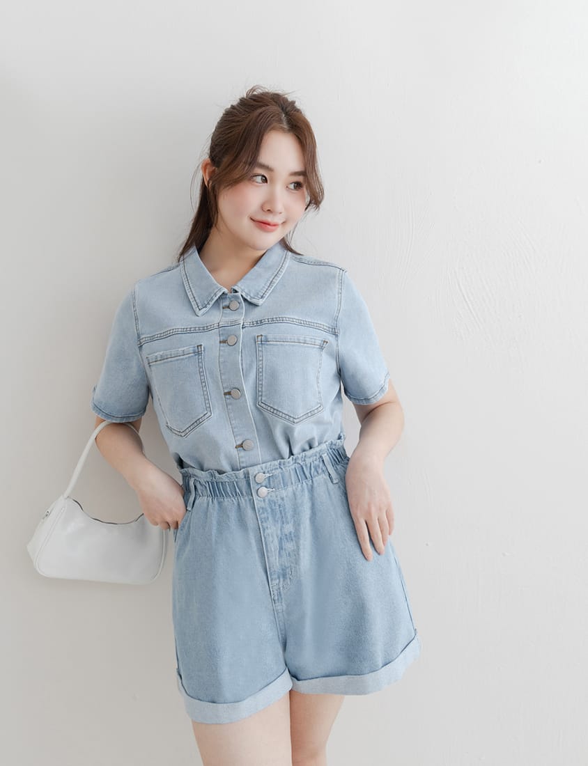 Versatile Pocket Distressed Plus Size Denim Jacket