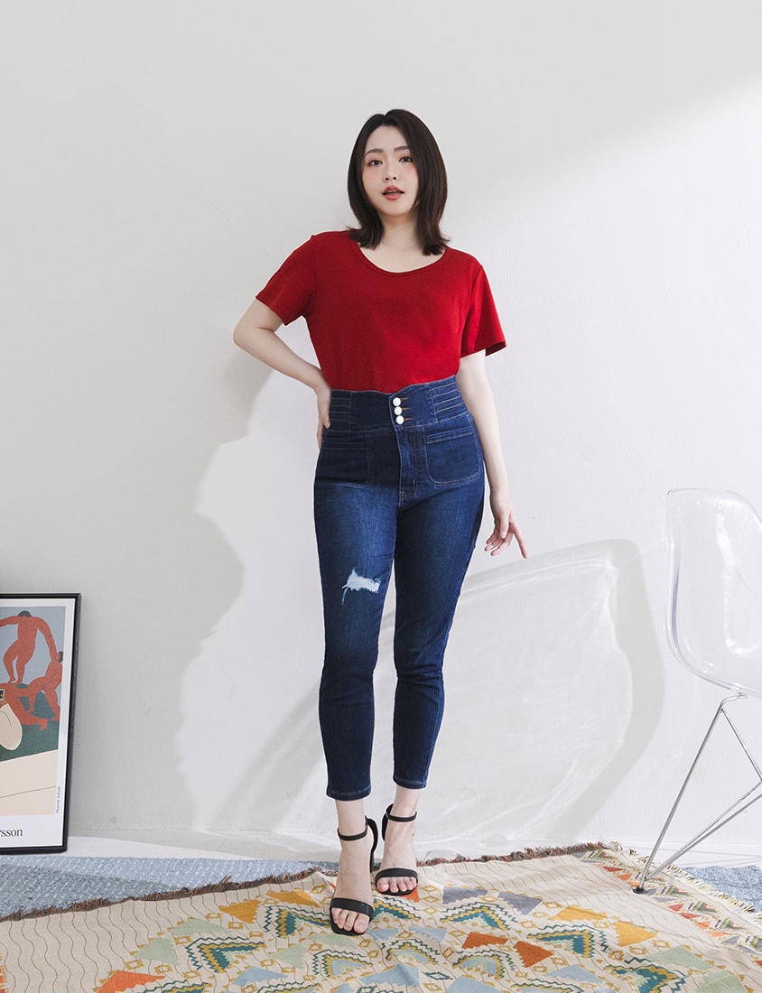 U-Neck Multicolor Plus Size Comfy Slim Tee
