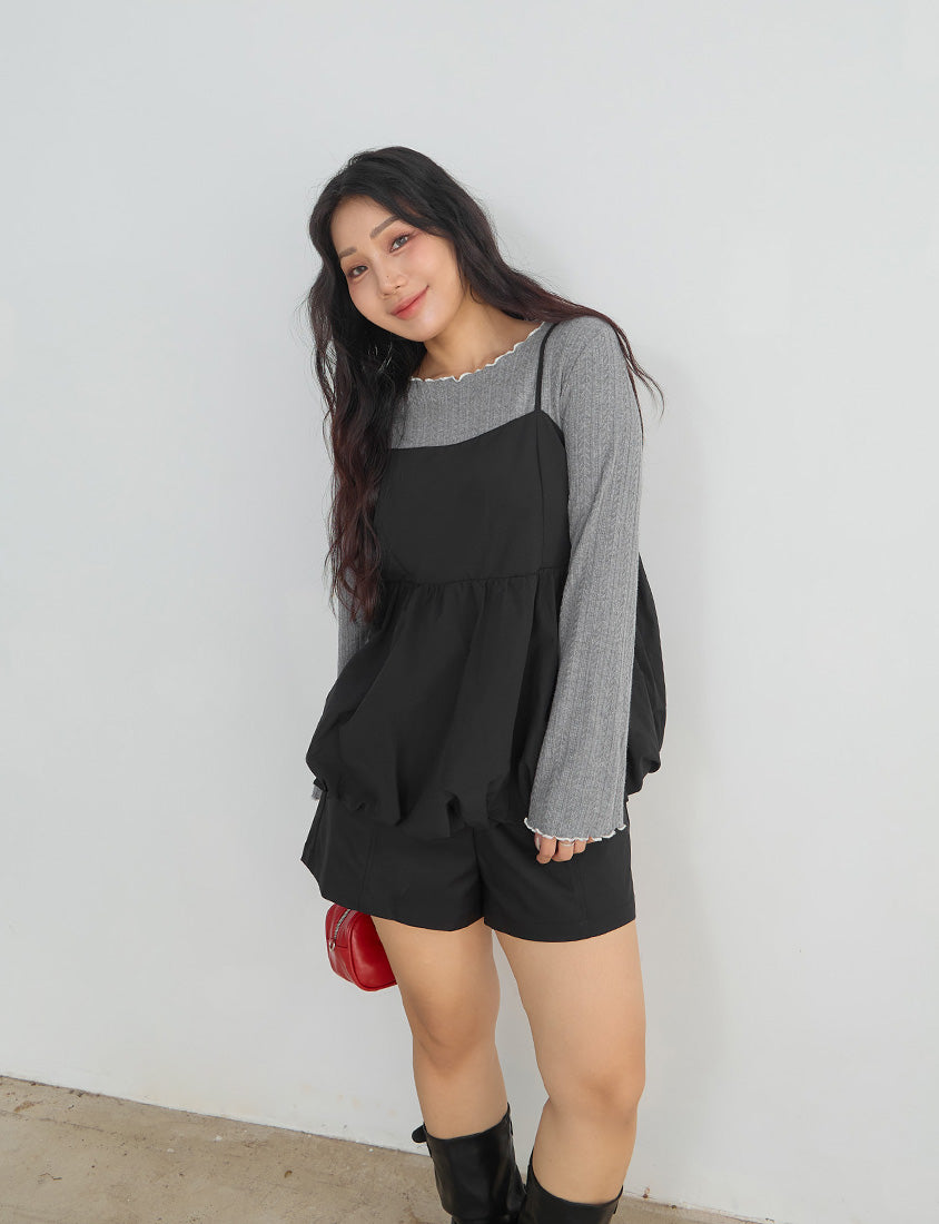 Adjustable Back Hollow Cut Plus Size Bubble Hem Cami Top