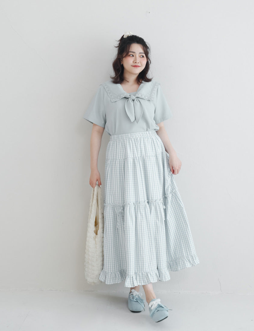 Japanese Style Lace Sailor Collar Tie Plus Size Top Blouse