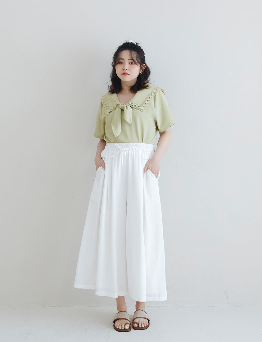 Japanese Style Lace Sailor Collar Tie Plus Size Top Blouse