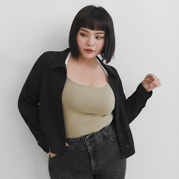MUA! Sheer Textured Stitch Plus Size Cropped Jacket