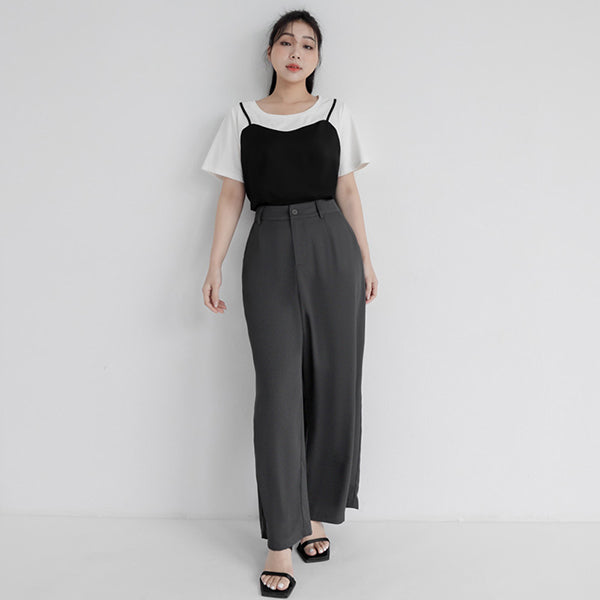 Sweetheart Neckline Twill Faux Two-Piece Plus Size Top