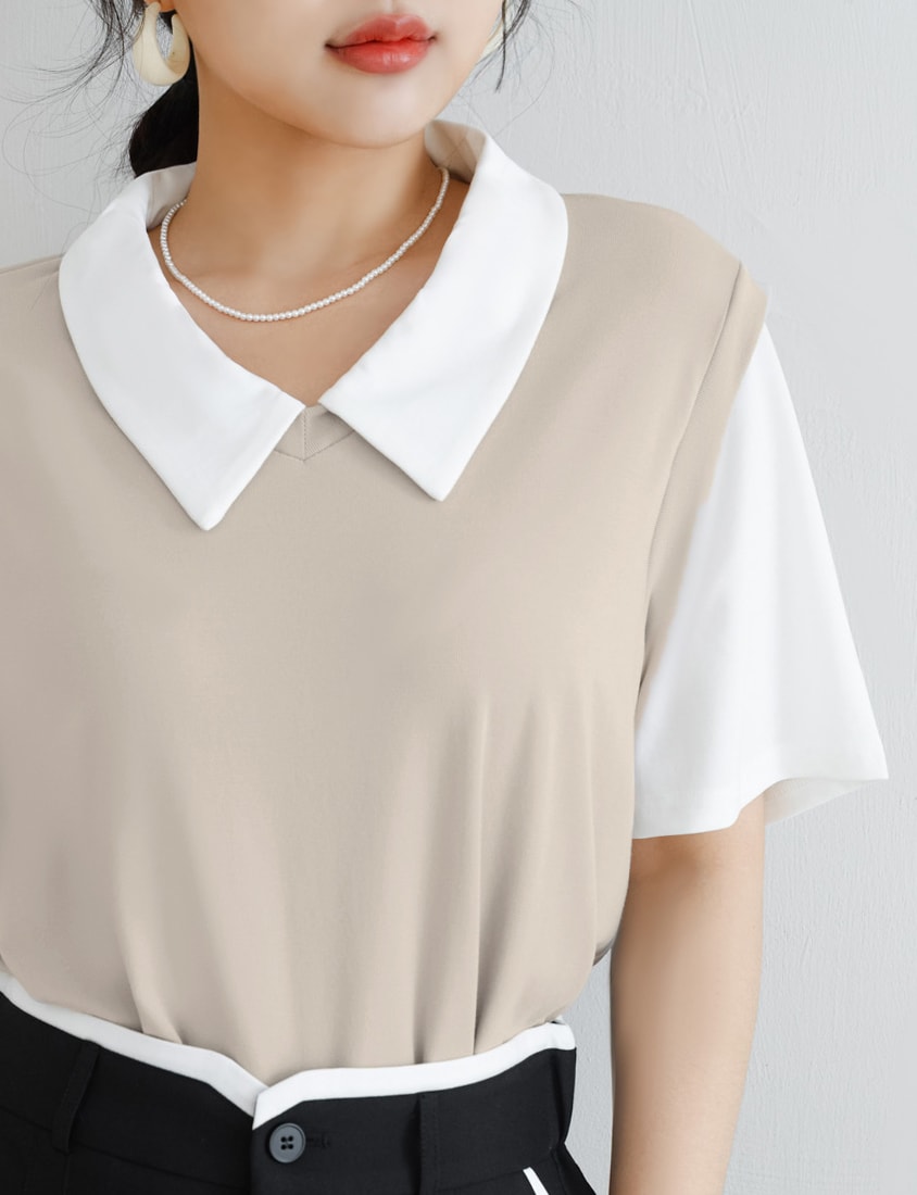 MISS. Lyocell Cooling Faux Two-Piece Plus Size Top