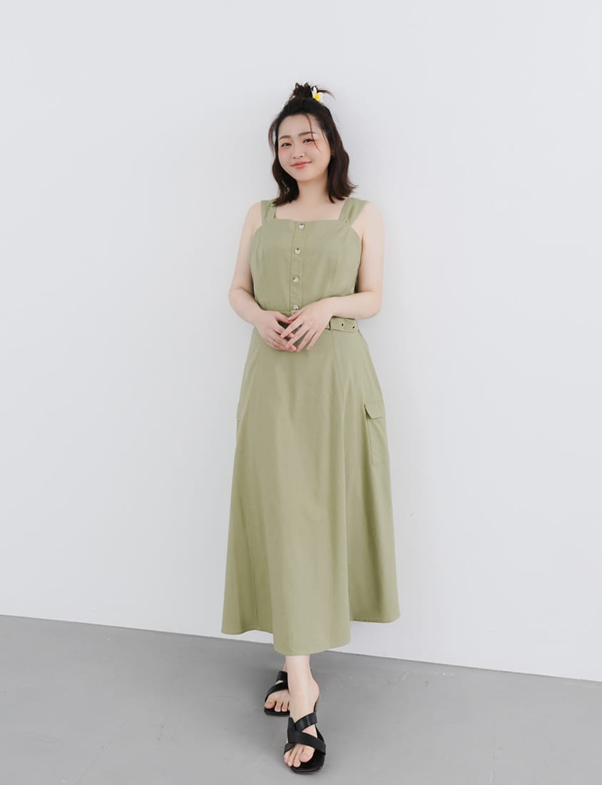 Cotton Linen Faux Button Slimming Panel Plus Size Camisole