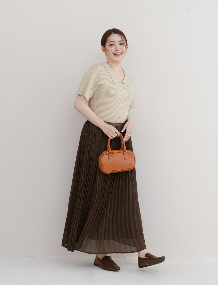 MISS. Versatile Icy Silk Faux Button Collar Plus Size Top