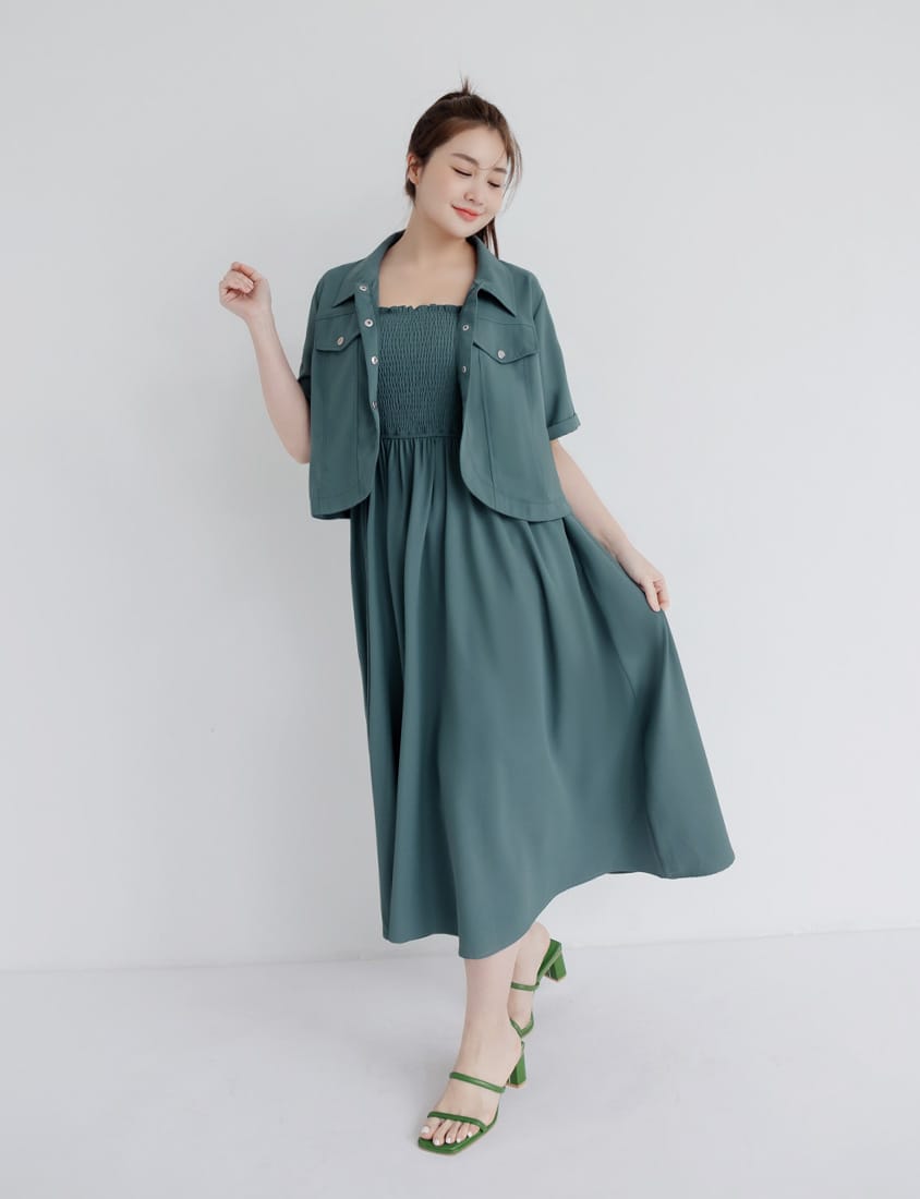 Adjustable Elastic Strap Twill Plus Size Dress
