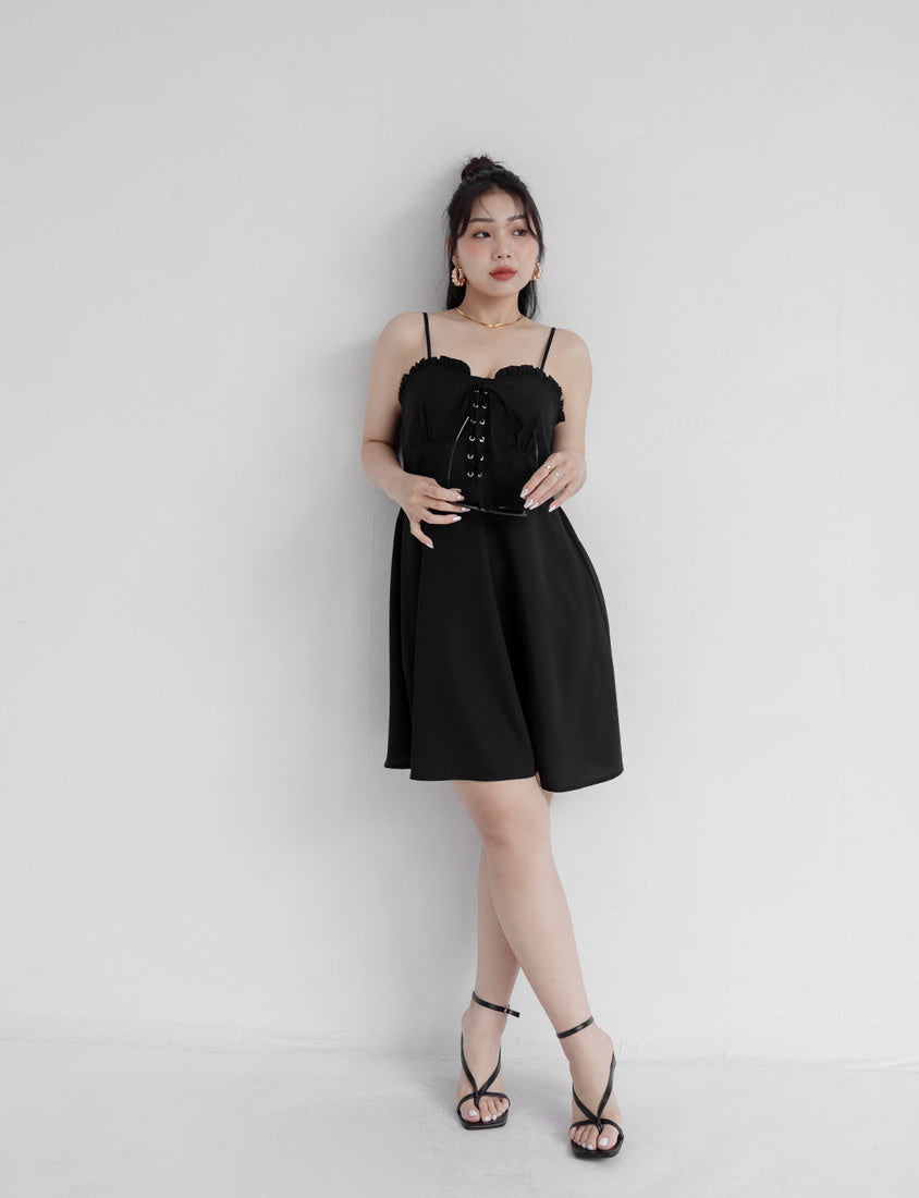 MUA! Ruffle Corset Adjustable Plus Size Mini Dress
