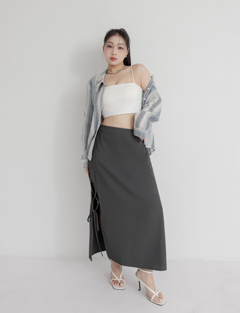 MUA! Hot Side Tie Elastic Back Waist Plus Size Maxi Skirt (with Belt)