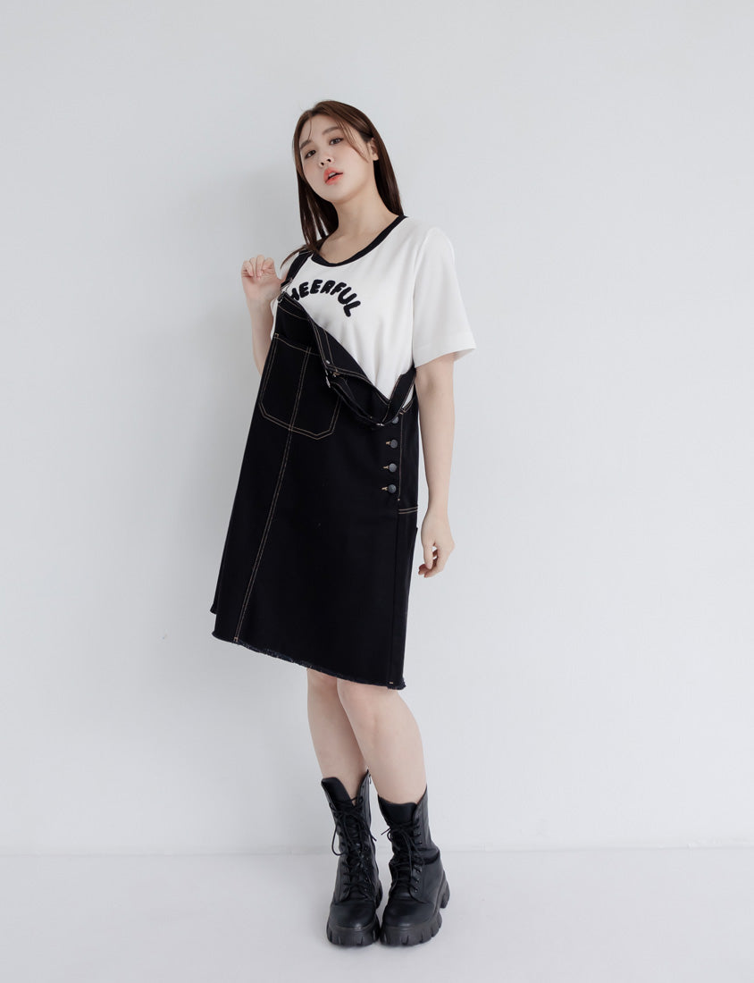 Adjustable Twill Cotton Strap Plus Size Midi Dress