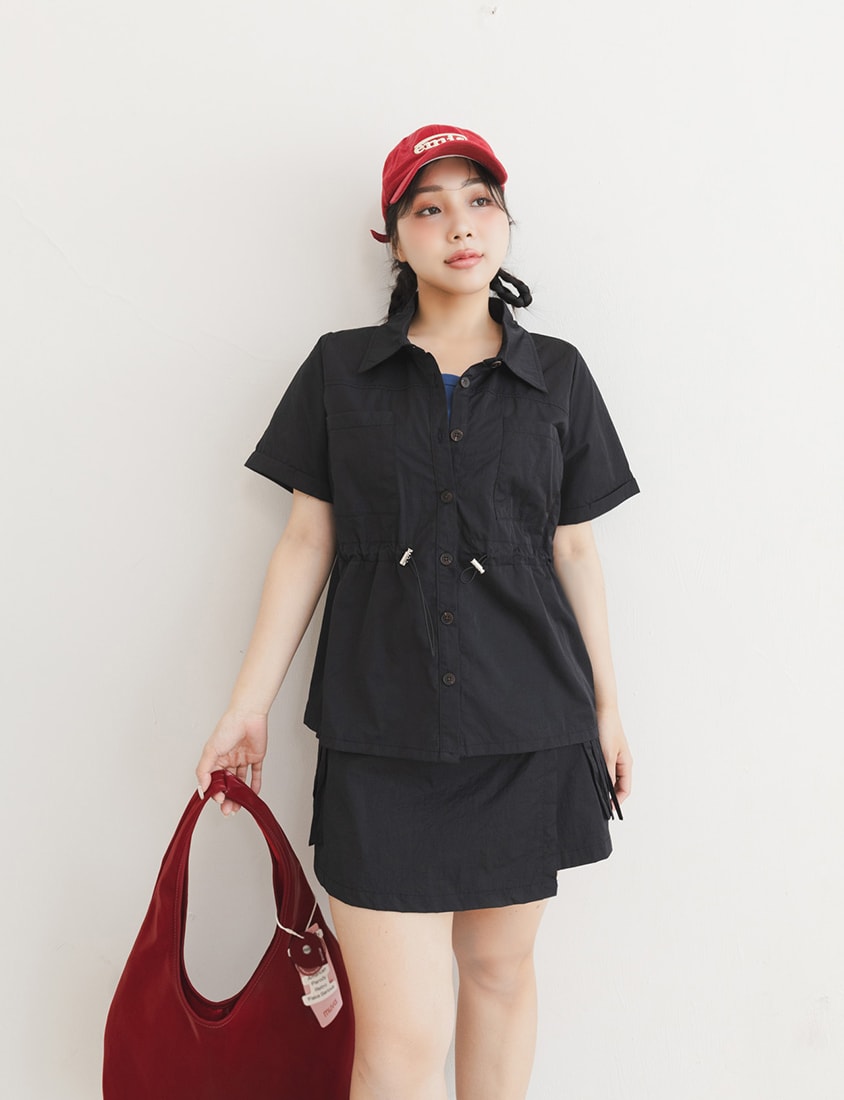 Sweet & Edgy Cargo Side-Tie Pocket Plus Size Mini Skirt  (With Inner Pants)