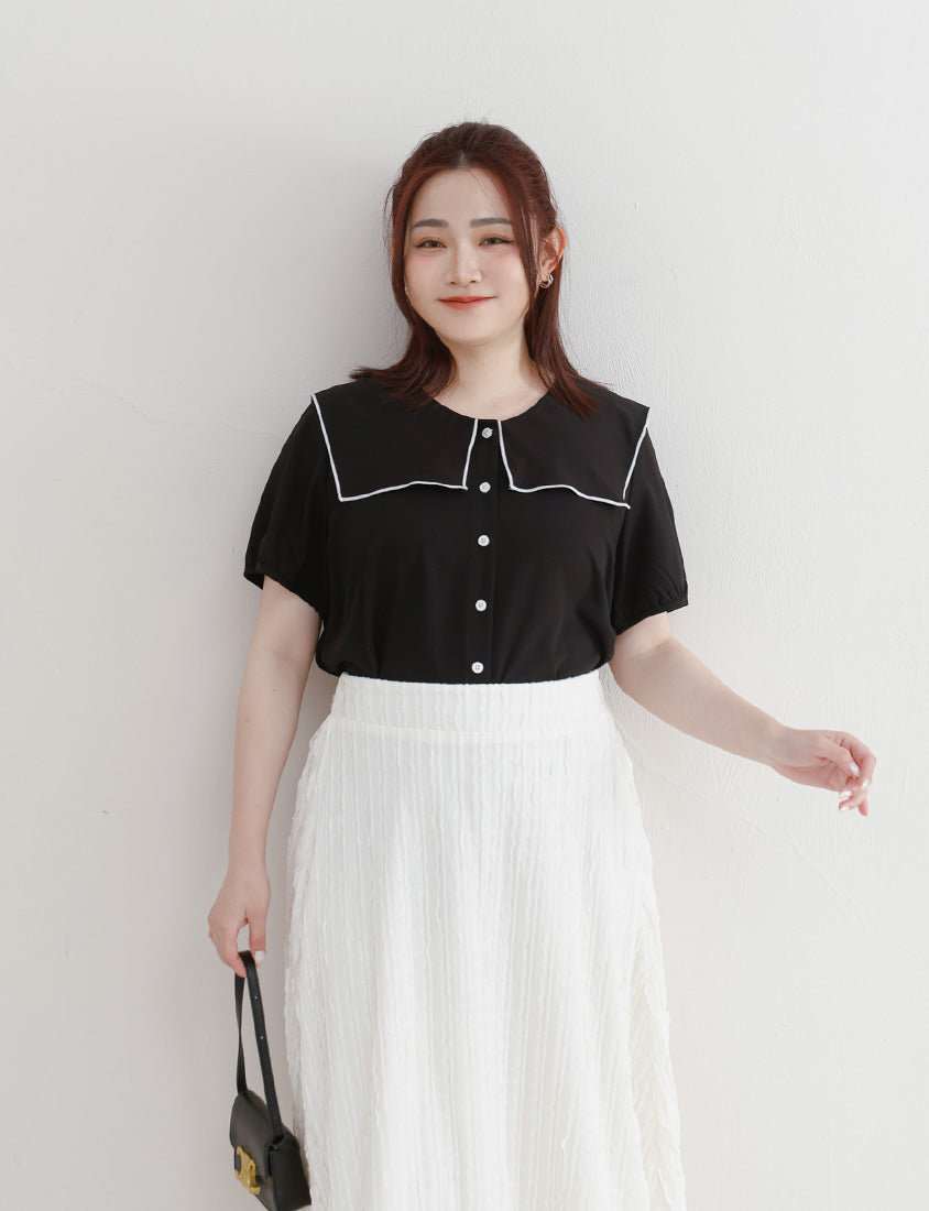 Sweet Contrast Lapel Collar Plus Size Shirt