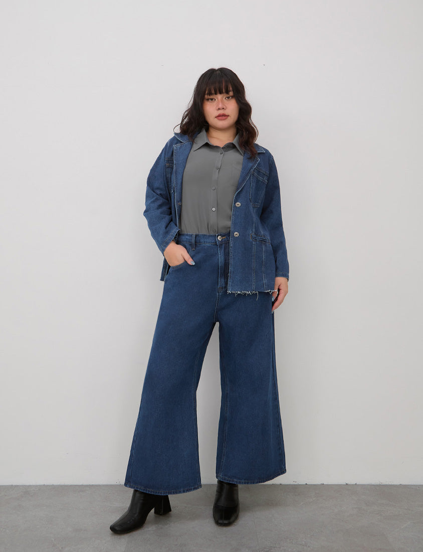 Vintage Washed Denim Plus Size Blazer (Unisex)