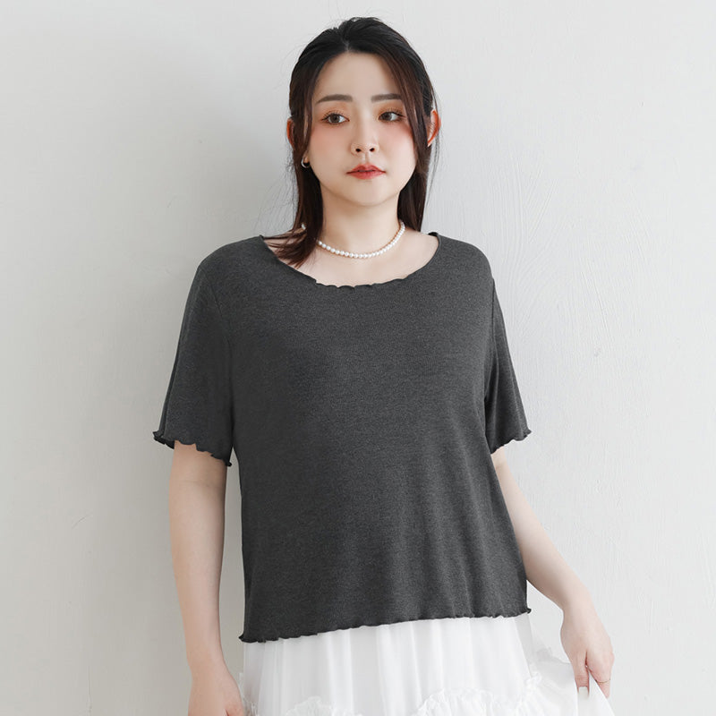 MISS. Versatile Wavy Edge Textured Plus Size Ribbed Top