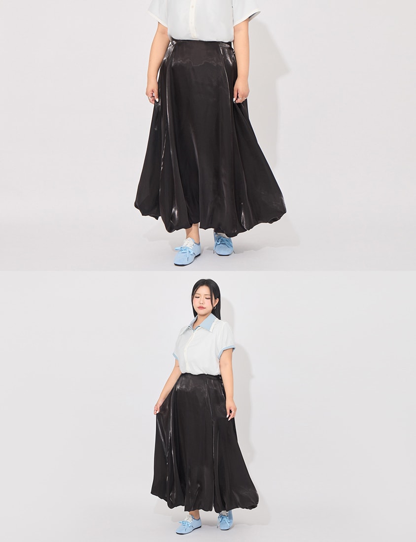 MORE U Airy Glossy Plus Size Bubble Skirt