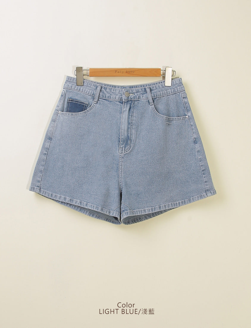 Versatile Contrast-Pocket Plus Size Denim Shorts