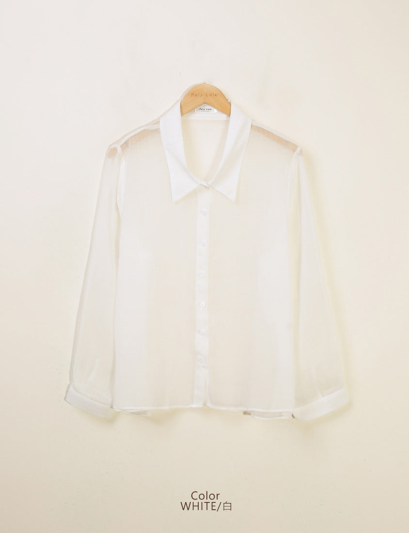 Crinkled Texture Sheer Plaid Plus Size Long Sleeve Shirt