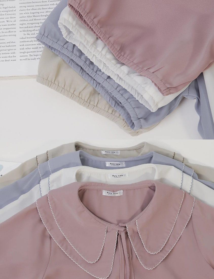 Double Layer Collar Tie Puff Sleeve Plus Size Blouse