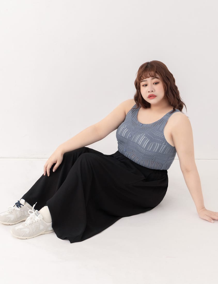 Elegant Pleated Back Elastic Waist Plus Size Chiffon Skort