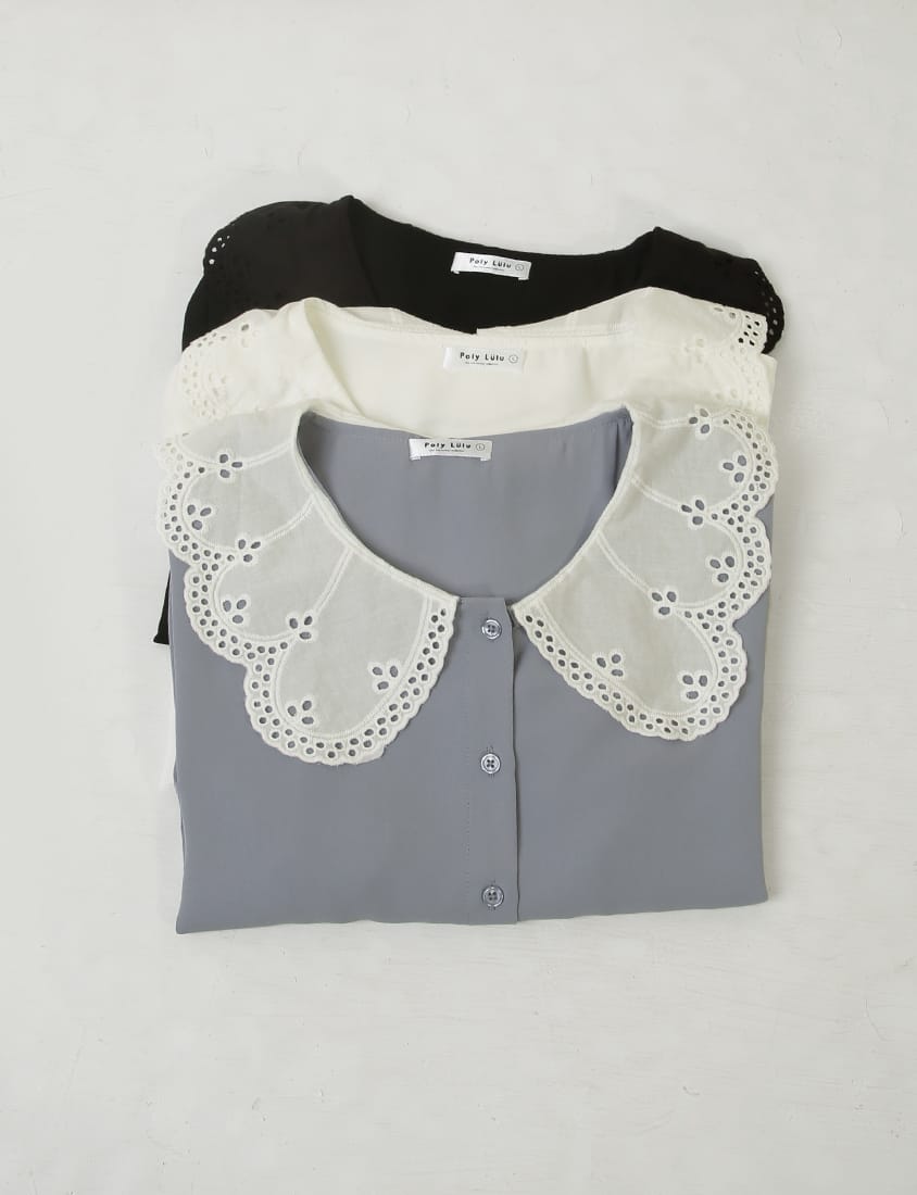 Sweet Lace Collar Puff Sleeve Plus Size Blouse