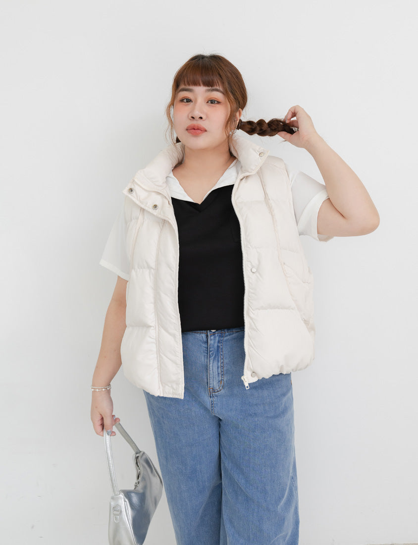 Space Cotton Sailor Collar Faux Two-Piece Plus Size Top