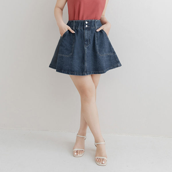 Waist-Cinching A-Line Plus Size Denim Skirt (With Shorts)